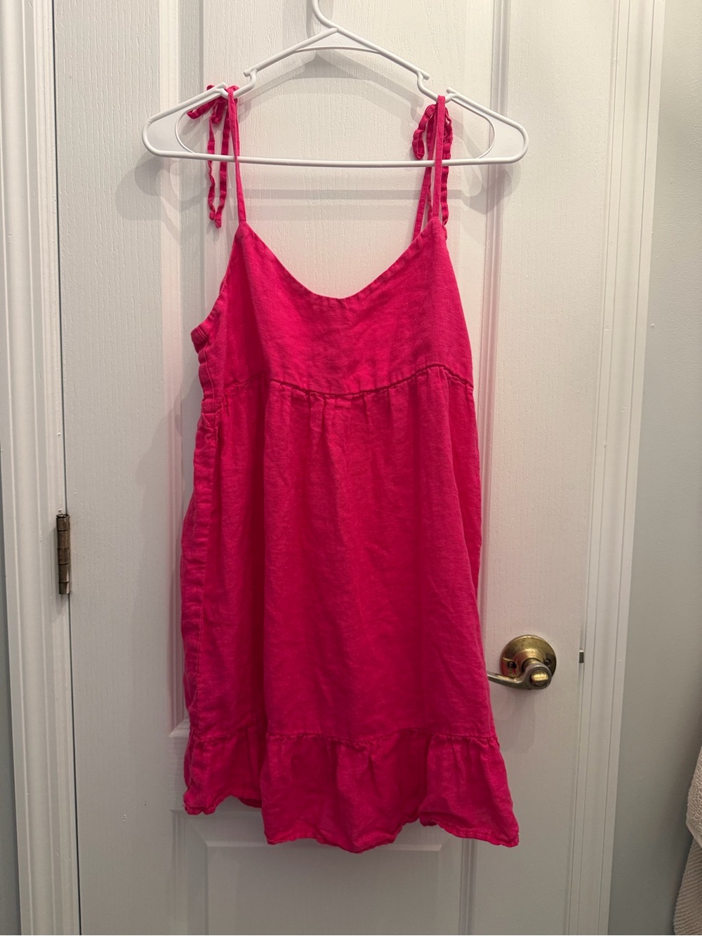 Zara Woman’s Linen Hot Pink Tie-Shoulder Sundress